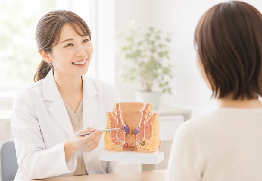 模型を使って説明する医師