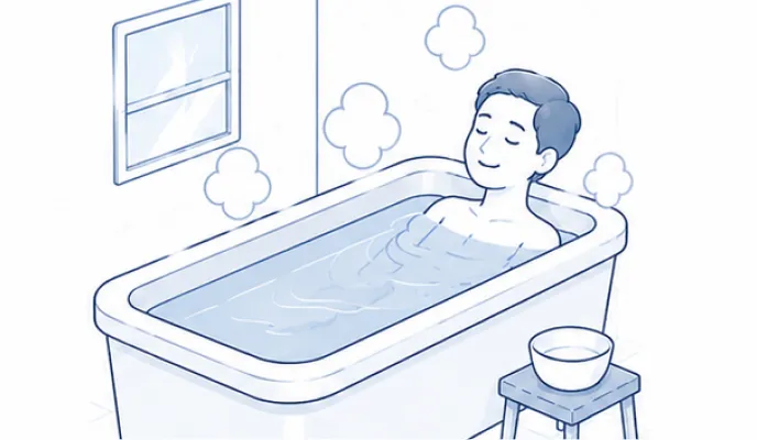 湯船につかって温まる人のイラスト