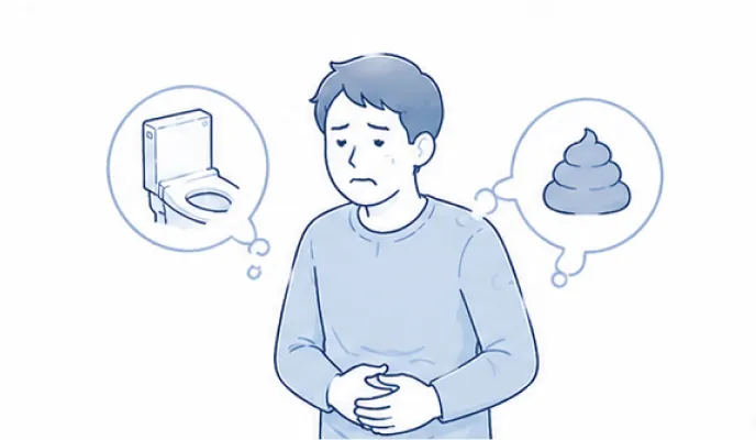 お腹の不調を抱える人のイラスト